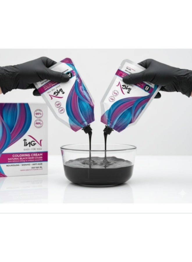 كريم صبغة الشعر ING أسود طبيعي 1000 مل - صبغة شعر خالية من الأمونيا للرجال والنساء، تغطية موثوقة للشعر الأبيض، تركيبة مغذية للاستخدام في الصالونات والمنزل - Image 2